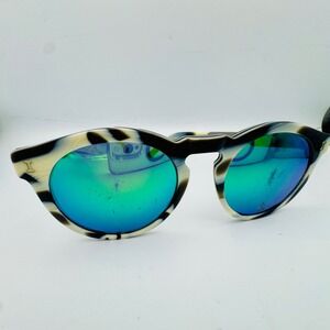 Illesteva Toohey Sunglasses Black Green Mirror 49mm Metal Frame Hand Made Italy